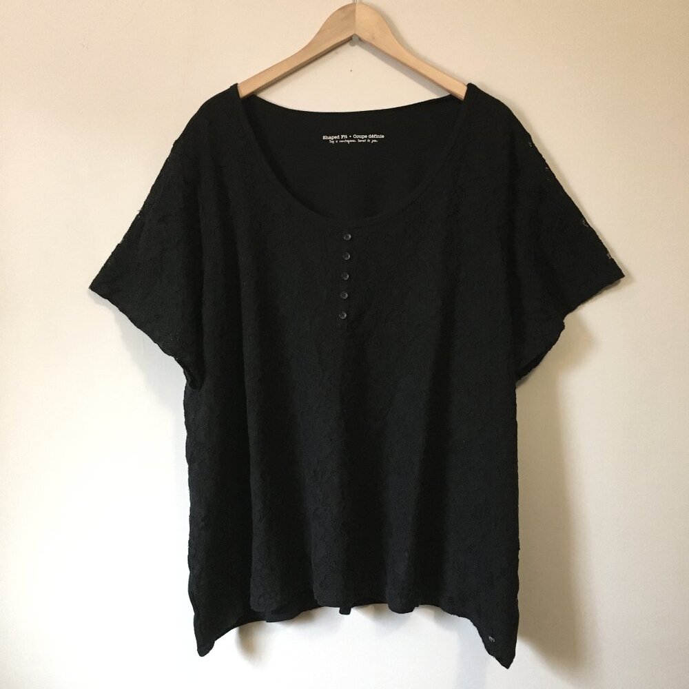 Penningtons Black Romantic Lace-Detail Cotton-Blend Tee | Whimsigoth | 4X
